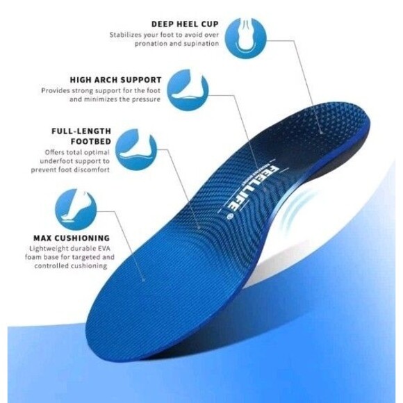 FEELLIFE Plantar Fasciitis Insoles High Arch Support Orthotics  M5-5.5 / W 7-7.5 - Picture 2 of 10